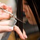 Hairdresser cuts womans hair
